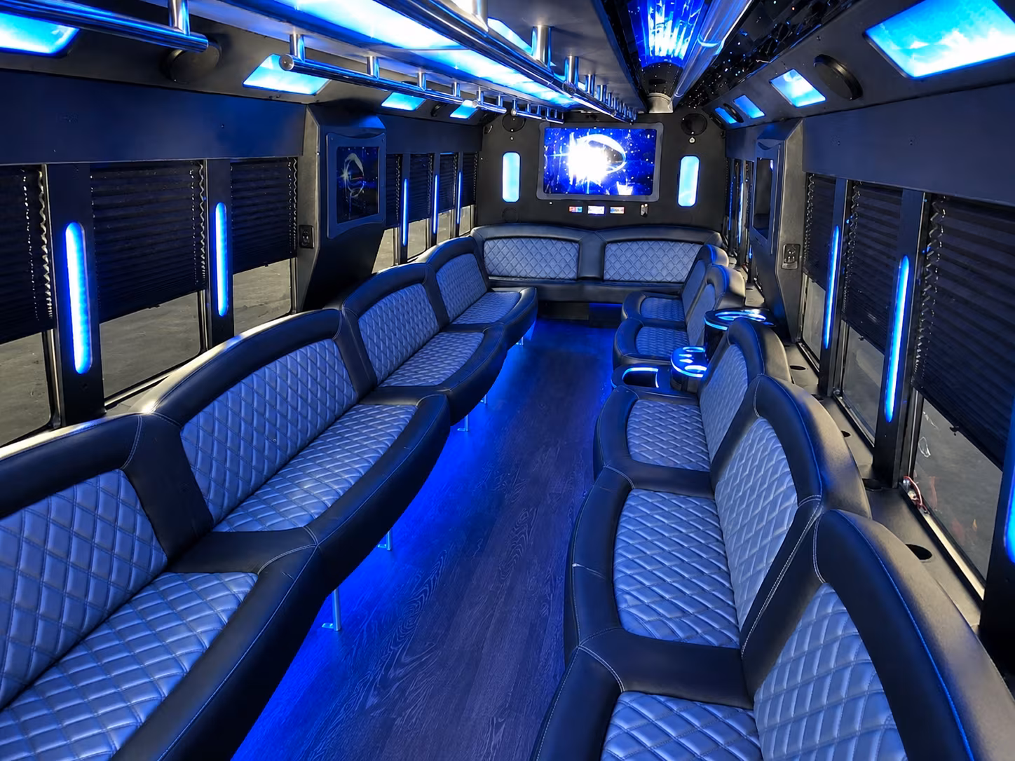Wedding guests seated inside a party bus serving McKinney