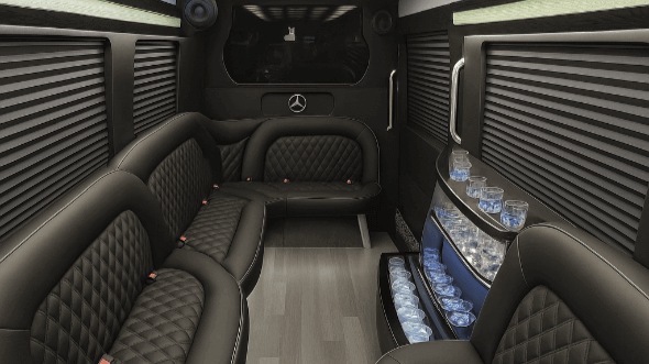 Interior of Charter Bus Company Allen's 14 Passenger Sprinter Limousine in Allen
