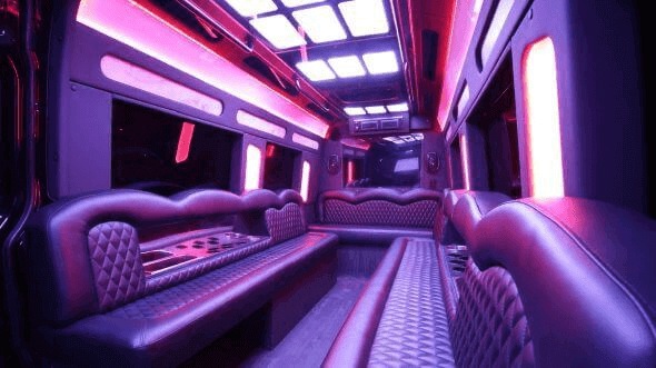 Interior of Charter Bus Company Garland's 14 Passenger Sprinter Limousine in Garland