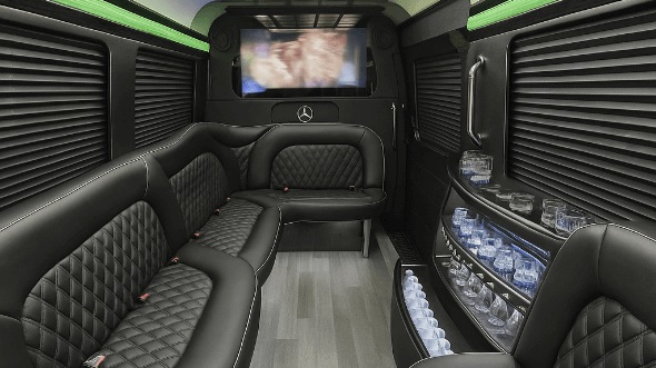 Interior of Charter Bus Company Wylie's 14 Passenger Sprinter Limousine in Wylie