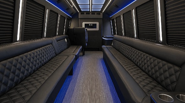 Interior of Charter Bus Company Wylie's 20 Passenger Party Bus in Wylie