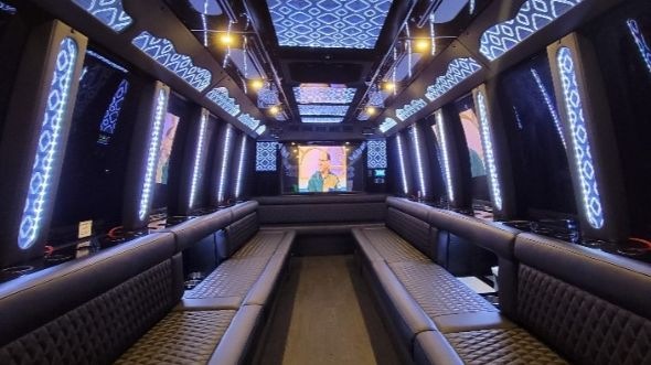 Interior of Charter Bus Company Rowlett's 25 Passenger Party Bus in Rowlett