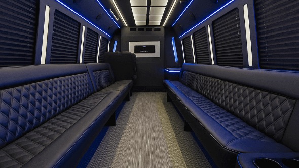 Interior of Charter Bus Company Plano's 28 Passenger Party Bus in Plano