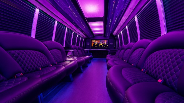 Interior of Charter Bus Company Wylie's 30 Passenger Party Bus in Wylie