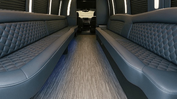 Interior of Charter Bus Company Wylie's 40 Passenger Party Bus in Wylie